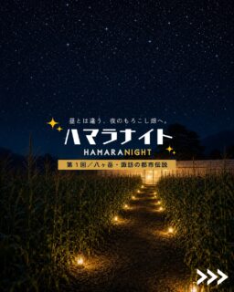 ＼✨ハマラナイト開催✨／
昼とは違う、夜のもろこし畑へ。

夜のとうもろこし畑、入ったことありますか？
昼とは違うちょっと奇妙で不思議な雰囲気にザワザワワクワク。
そんな普段味わえない畑体験を楽しんでいただく夜が
『ハマラナイト』です✨

ハマラナイト第1回目のテーマは、「八ヶ岳・諏訪の都市伝説」。
地元食材のBBQや夜の収穫体験も楽しめる特別な夜。
都市伝説好きの園長折井があたためてきた念願の会でもあります。
店頭では普段なかなか皆さまとゆっくりお話できないため
このような機会にワイワイと交流を深められたら嬉しいです☺️

昼とは違う、夜のハマラノーエンをお楽しみください✨

豪華ゲストもお呼びしてます✨
地元のスゴイ人たちや…
なんと吉本興業さんからも…！😳✨(投稿参照)

【開催概要】
日時：8月22日（土）18:00-21:30(17:30受付開始)
料金：3,000円
予約：8月5日から予約開始(随時ストーリーズへUP✔︎)

#ハマラナイト
#ハマラノーエン
#ハマラハウス
#都市伝説 
#ナイトハーベスト